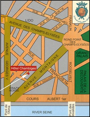 Hotel Chambiges Elysees Paris : Einfahr Plan. map 1