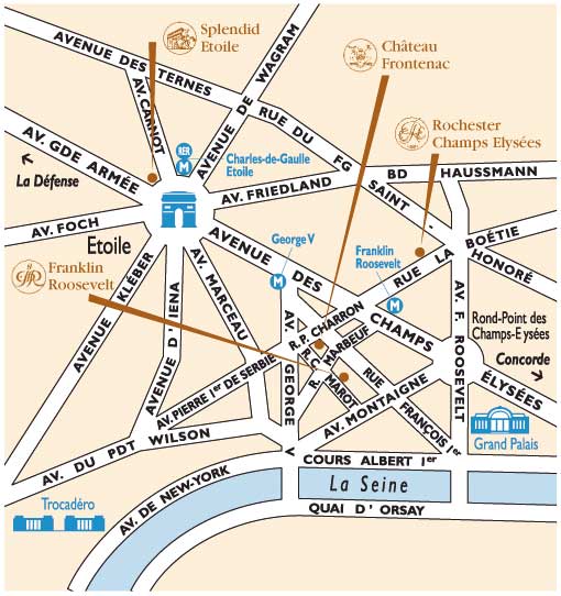 Hotel Franklin Roosevelt Paris : Mapa e acesso. map 1