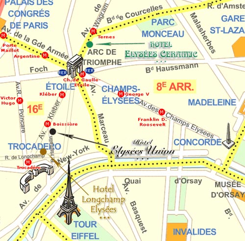 Hotel de Longchamp Elysees Paris : Einfahr Plan. map 1