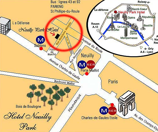 Hotel Neuilly Park Paris : Mapa e acesso. map 1