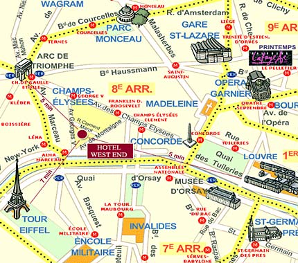 Hotel West End Paris : Map and access. How to reach us. map 2