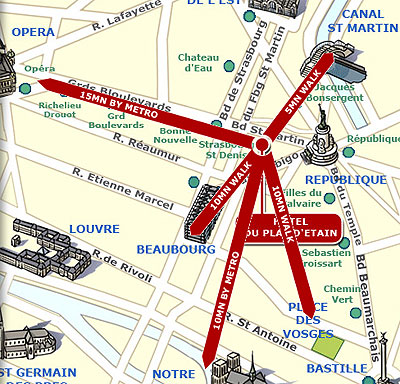 Hotel Plat d'etain Paris : Map and access. How to reach us. map 1