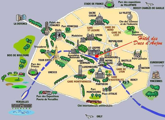 Hotel des Ducs d'Anjou Paris : Map and access. How to reach us. map 1