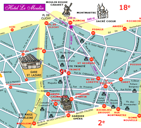 Hotel Moulin Plaza Paris : Map and access. How to reach us. map 1