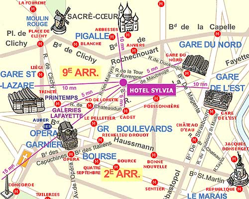 Hotel Pavillon Opera Lafayette Paris : Map and access. How to reach us. map 1