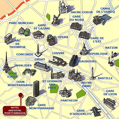 Hotel Aberotel Montparnasse Paris : Einfahr Plan. map 1