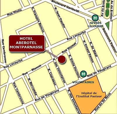 Hotel Aberotel Montparnasse Paris : Map and access. How to reach us. map 2