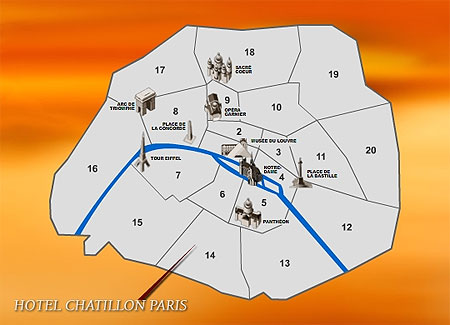 Hotel Chatillon Paris : Einfahr Plan. map 1