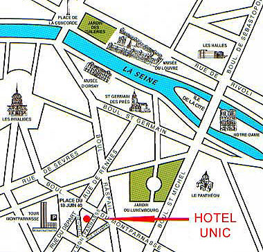 Hotel Unic Paris : Einfahr Plan. map 1