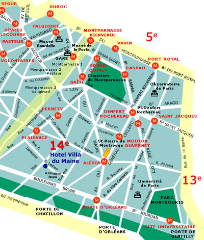 Hotel Villa du Maine Paris : Map and access. How to reach us. map 1