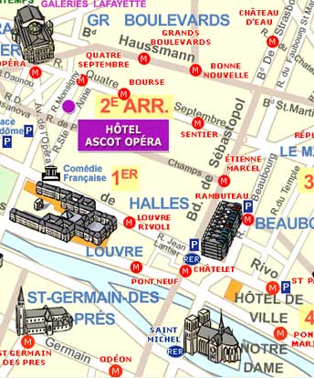 Hotel Ascot Opera Paris : Map and access. How to reach us. map 1