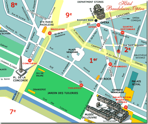Hotel Baudelaire Opera Paris : Map and access. How to reach us. map 1