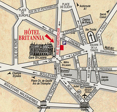 Hotel Britannia Paris : Einfahr Plan. map 1