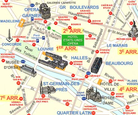 Hotel Etats-Unis Opéra Paris : Einfahr Plan. map 2