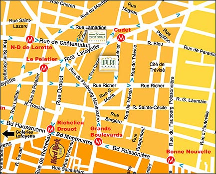 Hotel Ibis Opera Le Peletier (ex Franklin) Paris : Map and access. How to reach us. map 1