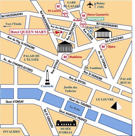 Hotel Queen Mary Paris : Map and access. How to reach us. map 1