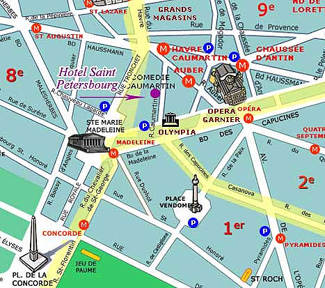 Hotel Saint Petersbourg Paris : Map and access. How to reach us. map 1