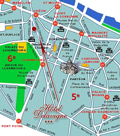 Hotel Delavigne Paris : Map and access. How to reach us. map 1