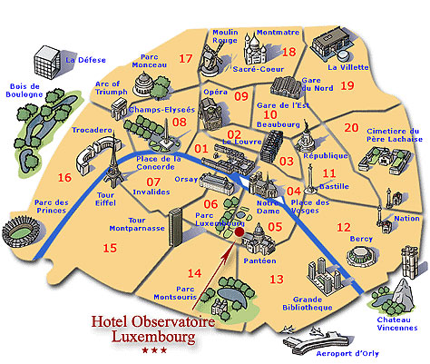 Hotel Obervatoire Luxembourg Paris : Einfahr Plan. map 1