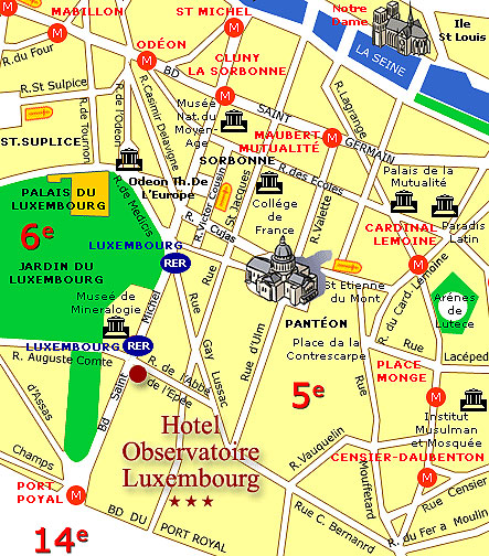 Hotel Obervatoire Luxembourg Paris : Map and access. How to reach us. map 2