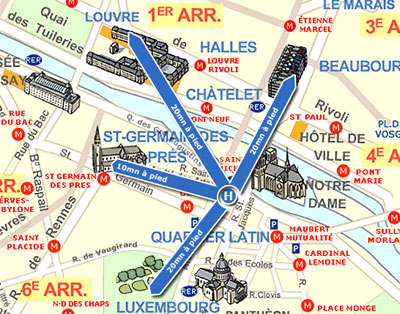 Hotel les Rives de Notre Dame Paris : Einfahr Plan. map 1