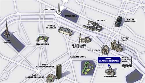 Hotel Claude Bernard Saint Germain Paris : Map and access. How to reach us. map 1