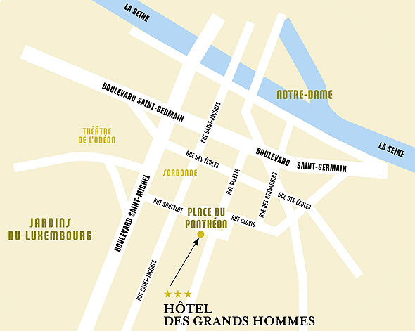 Hotel des grands Hommes Paris : Einfahr Plan. map 1