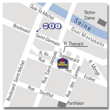 Best Western Hotel Jardin de Cluny Paris : Einfahr Plan. map 1