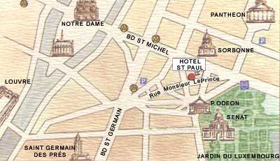 Hotel Saint Paul Rive Gauche Paris : Einfahr Plan. map 1