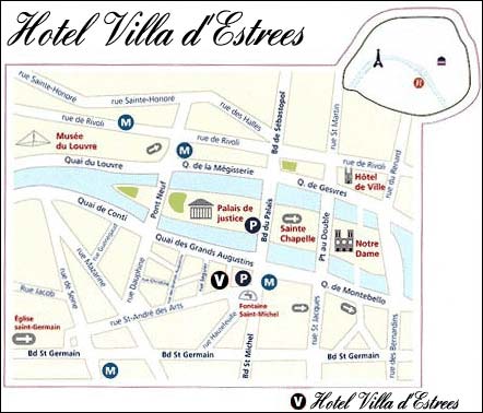 Hotel Villa d'Estrées Paris : Mapa e acesso. map 1