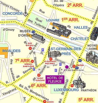 Hotel de Fleurie Paris : Map and access. How to reach us. map 1