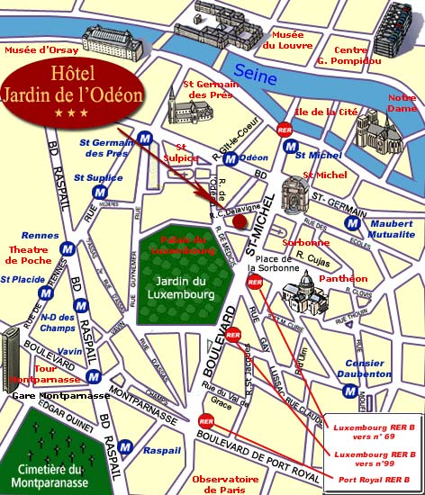 Hotel Jardin de l'Odéon Paris : Einfahr Plan. map 1