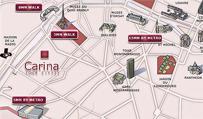 Hotel Carina Tour Eiffel Paris : Einfahr Plan. map 1