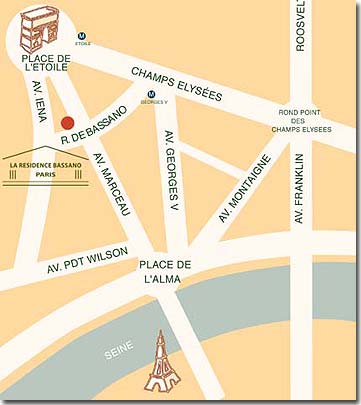 Design Hotel Bassano Paris : Map and access. How to reach us. map 1