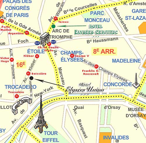 Hotel Elysees Union Paris : Map and access. How to reach us. map 1