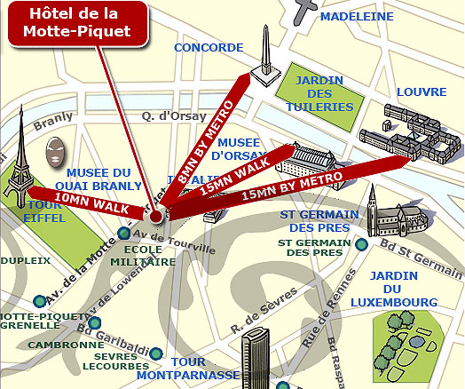Hotel de la Motte Picquet Paris : Einfahr Plan. map 1