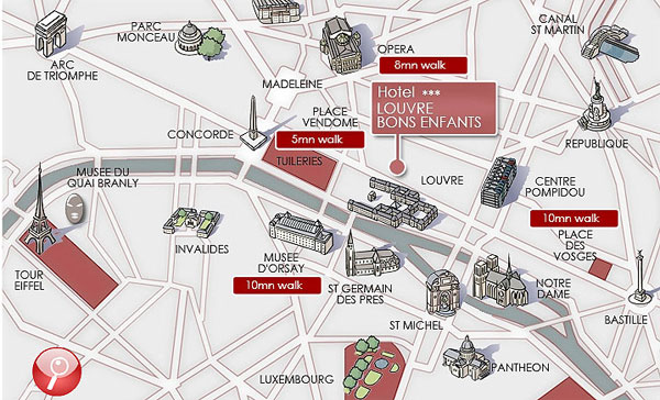 Hotel Louvre bons enfants Paris : Map and access. How to reach us. map 1