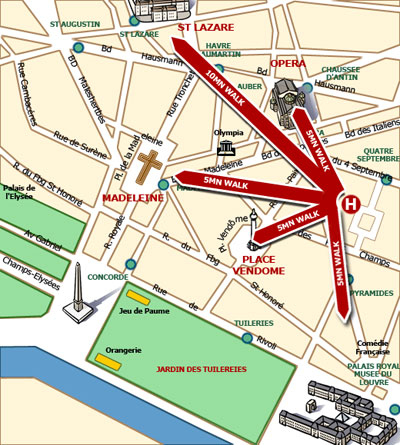 Hotel Louvre Marsollier Opera Paris : Map and access. How to reach us. map 1