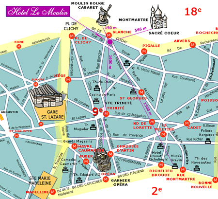 Hotel Moulin Plaza Paris : Plan et accès à l'hôtel. map 1