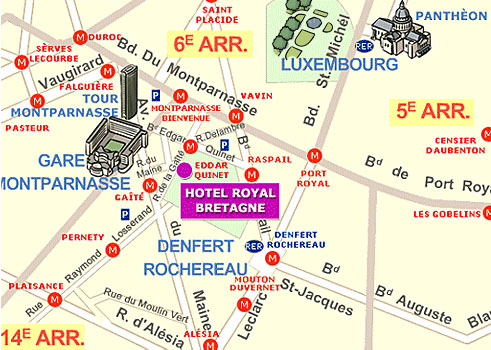 Hotel Elysee Montparnasse Paris : Mapa e acesso. map 1