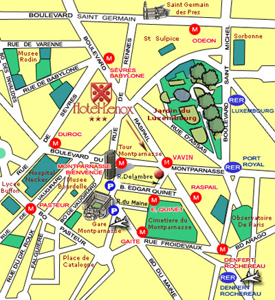 Hotel Lenox Montparnasse Paris : Map and access. How to reach us. map 1