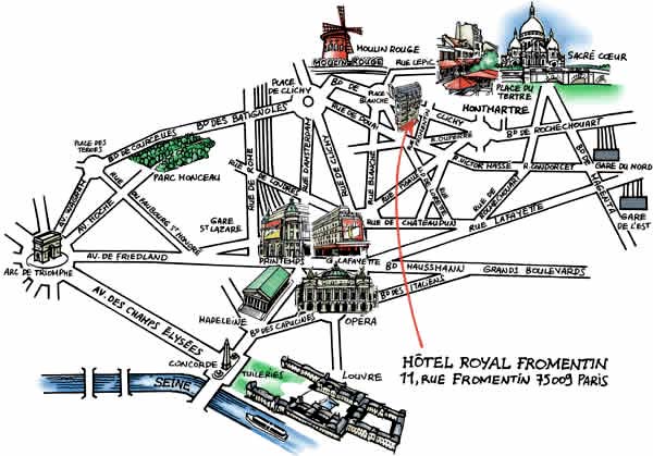 Hotel Royal Fromentin Paris : Map and access. How to reach us. map 2
