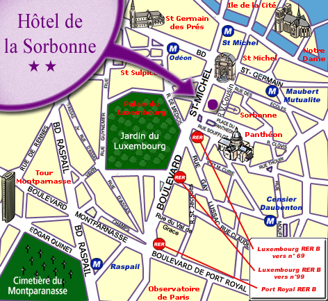 Hotel de la Sorbonne Paris : Plan et accès à l'hôtel. map 1