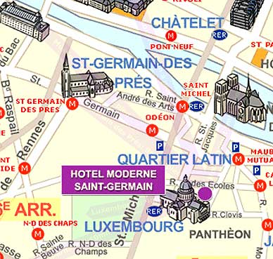 Hotel Moderne Saint Gernain Paris : Einfahr Plan. map 1