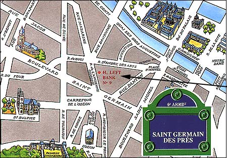 Hotel Left Bank Saint Germain Paris : Map and access. How to reach us. map 1