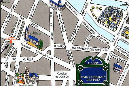 Hotel Au Manoir Saint Germain Paris : Map and access. How to reach us. map 1